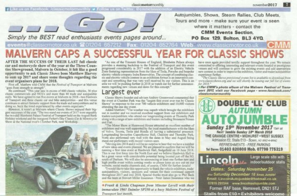 Classic Shows End of Year Summary in Classic Motor Monthly November Issue